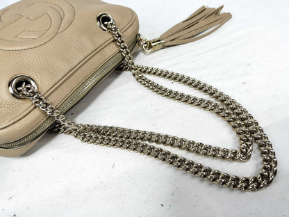 GUCCI Leather GG Chain Fringe Handbag