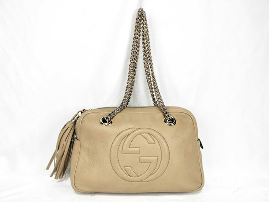 GUCCI Leather GG Chain Fringe Handbag
