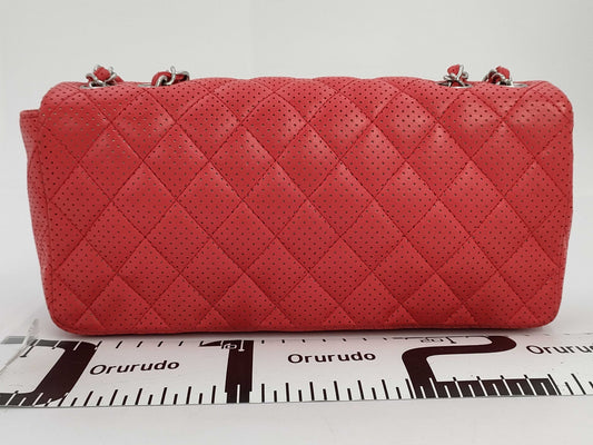 CHANEL Punched Chain Shoulder Bag, Red, 11253789