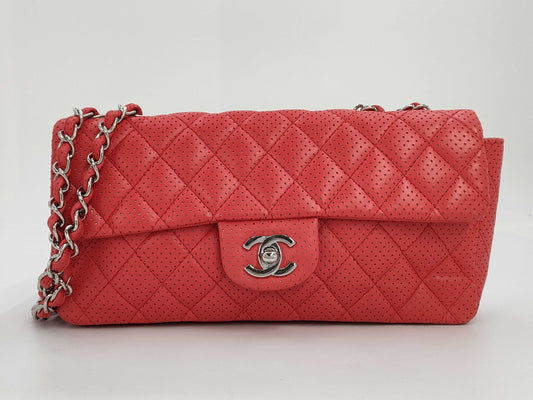 CHANEL Punched Chain Shoulder Bag, Red, 11253789