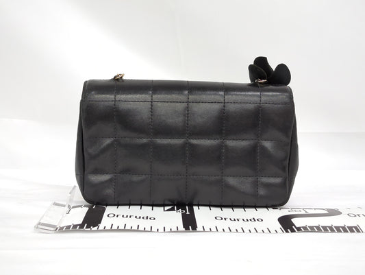 CHANEL Lambskin Chocolate Bar with Camellia Charm Chain Shoulder Bag