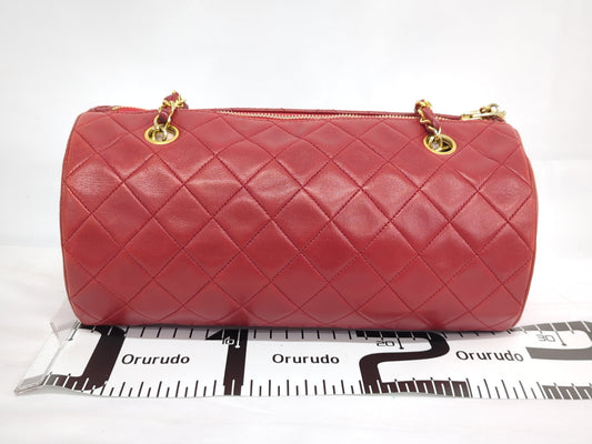 CHANEL Lambskin Matelasse Long Chain Boston Shoulder Bag