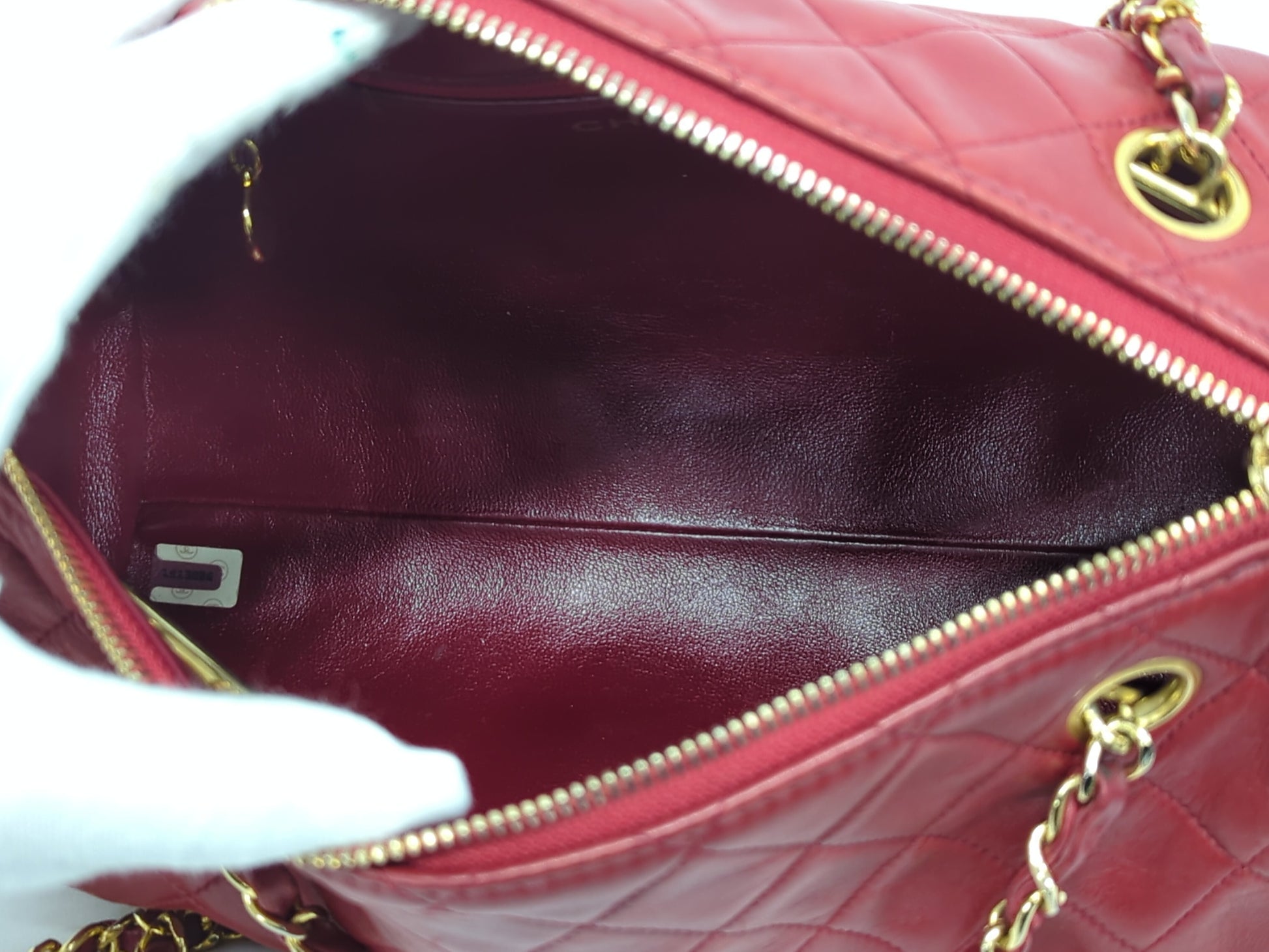 CHANEL Lambskin Matelasse Long Chain Boston Shoulder Bag