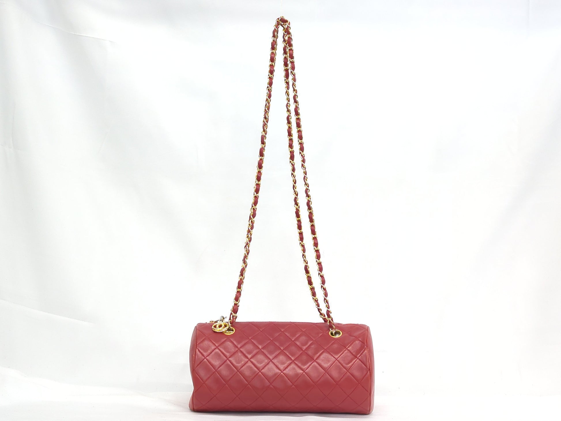 CHANEL Lambskin Matelasse Long Chain Boston Shoulder Bag