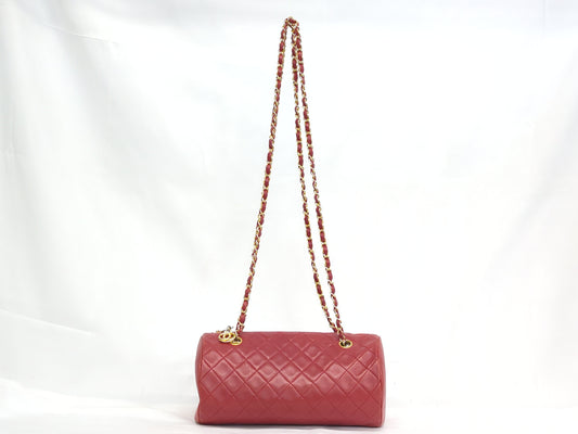 CHANEL Lambskin Matelasse Long Chain Boston Shoulder Bag