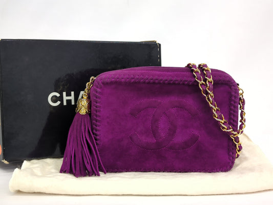CHANEL Velour Deca Coco Fringe Chain Shoulder Bag Purple