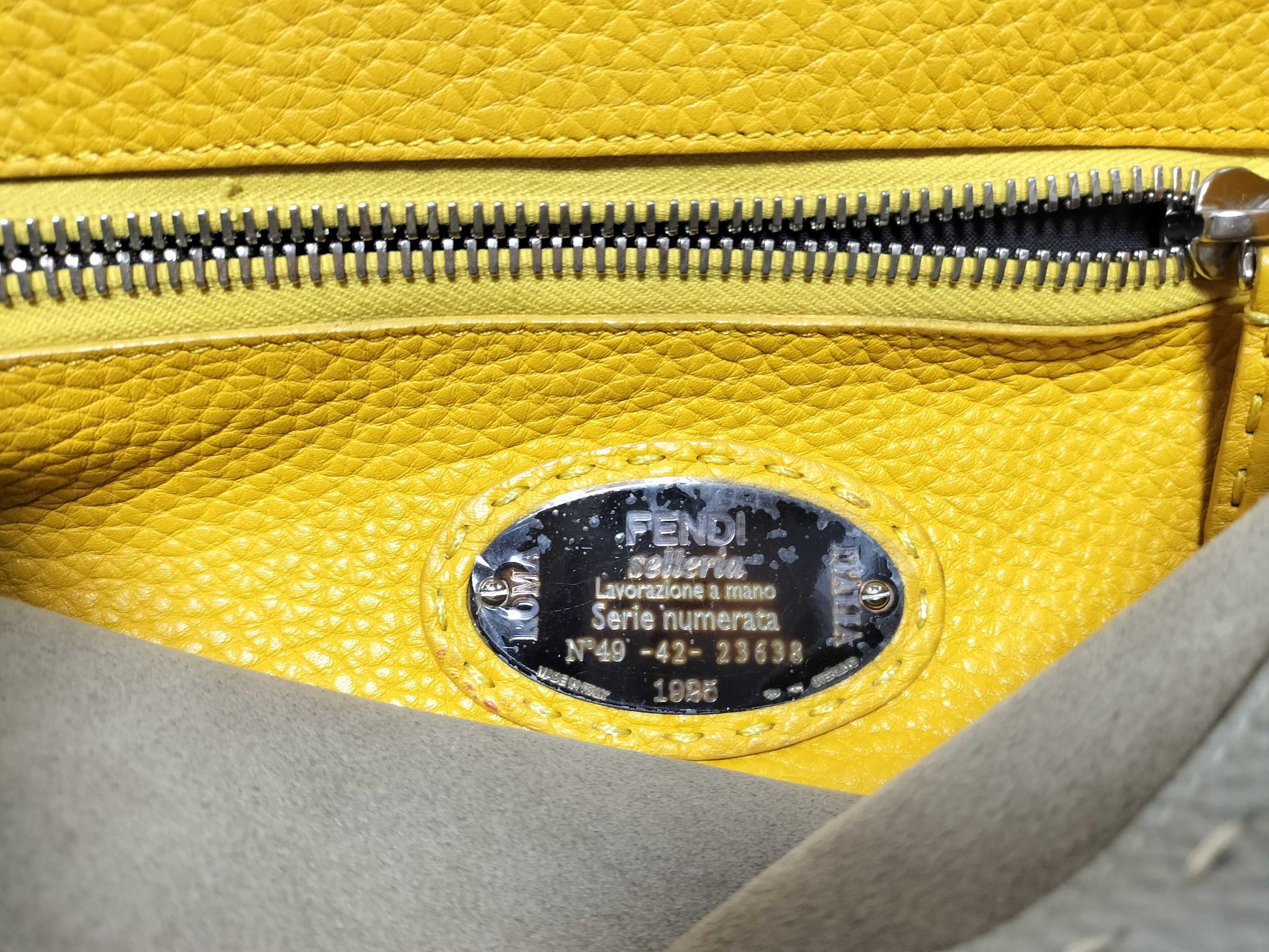 FENDI Peekaboo Medium Selleria Gray x Yellow 2-Way Handbag 8BN290