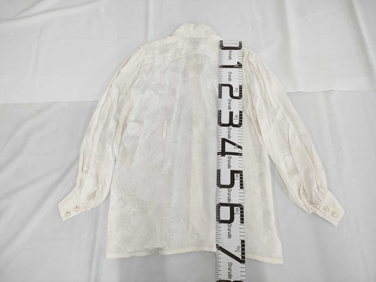 CHANEL All-Logo Graffiti Silk Shirt with Waist Ribbon and Pearl Buttons, Size 38
