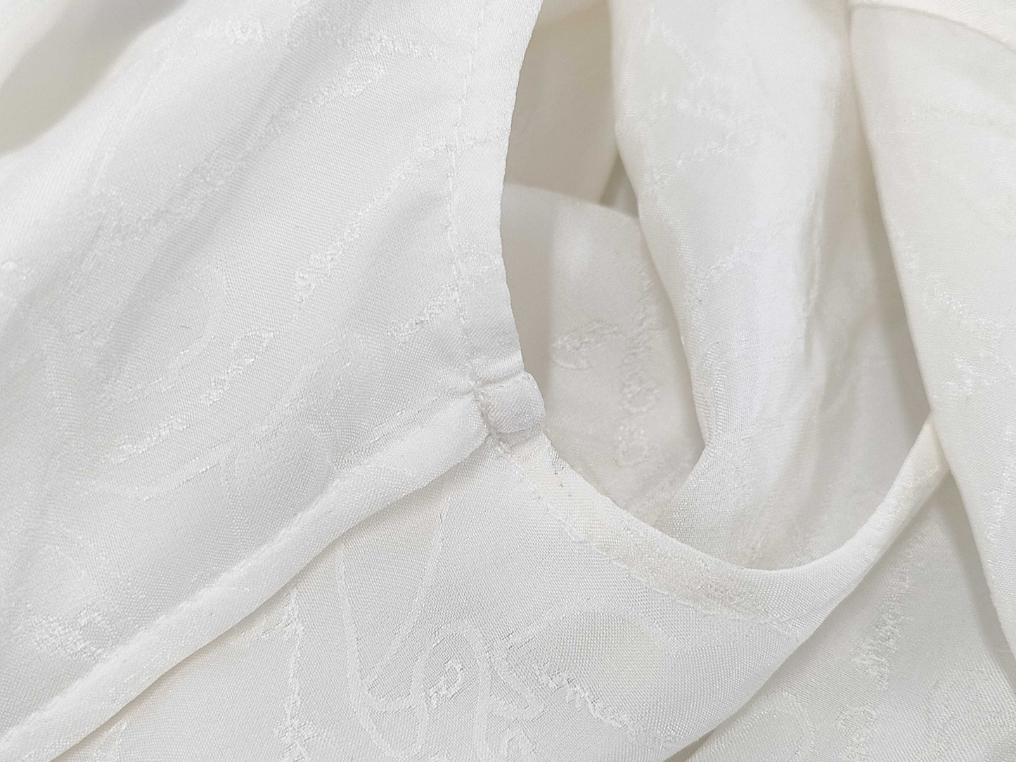 CHANEL All-Logo Graffiti Silk Shirt with Waist Ribbon and Pearl Buttons, Size 38