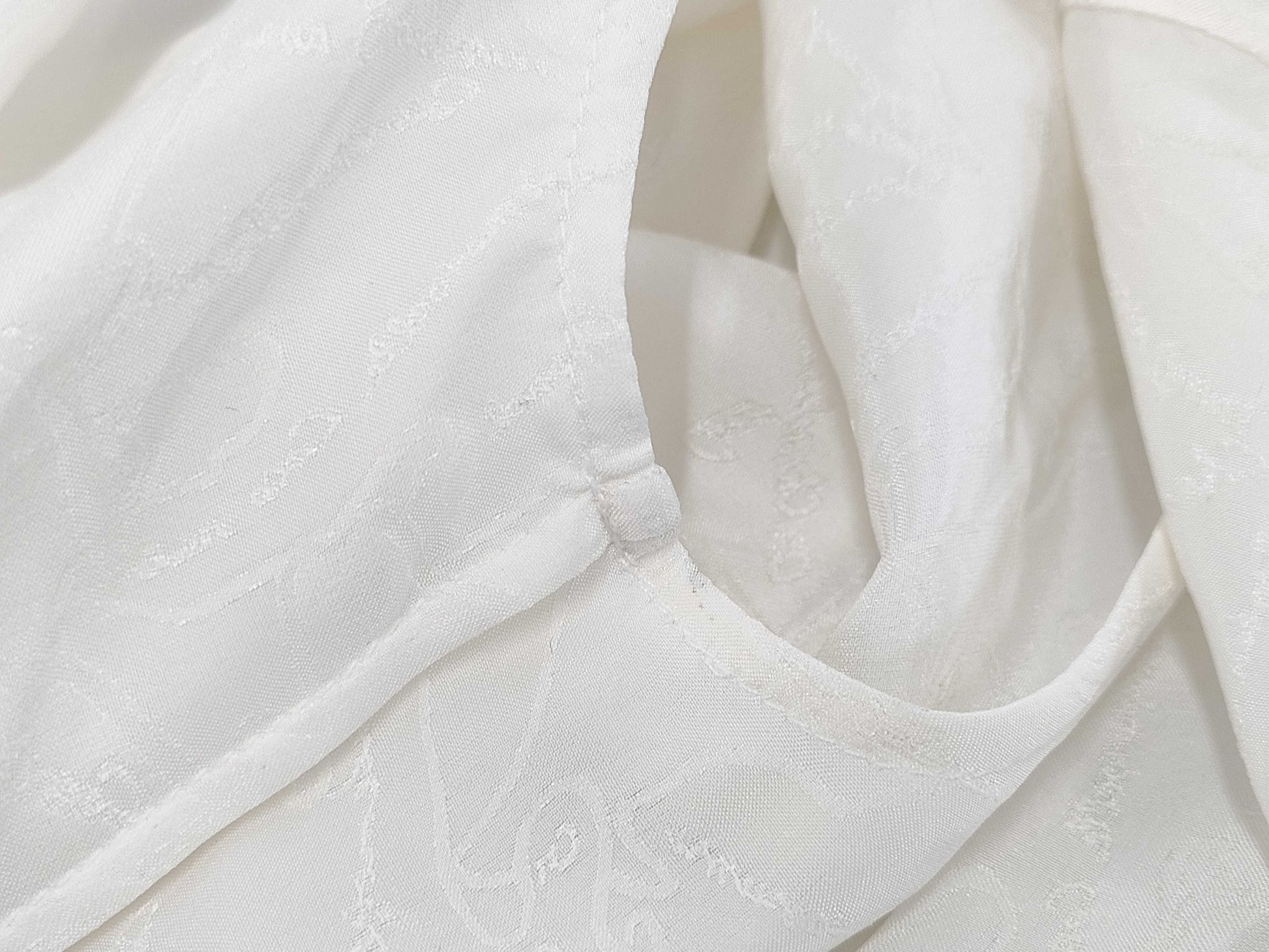 CHANEL All-Logo Graffiti Silk Shirt with Waist Ribbon and Pearl Buttons, Size 38
