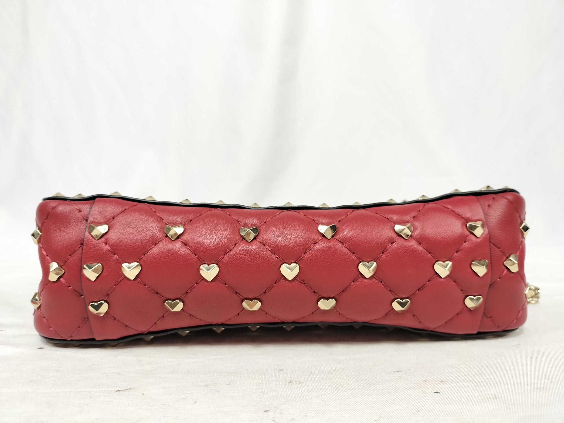 VALENTINO Heart Stud Leather Red Stud Shoulder Bag