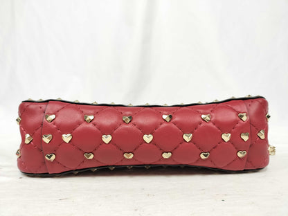 VALENTINO Heart Stud Leather Red Stud Shoulder Bag