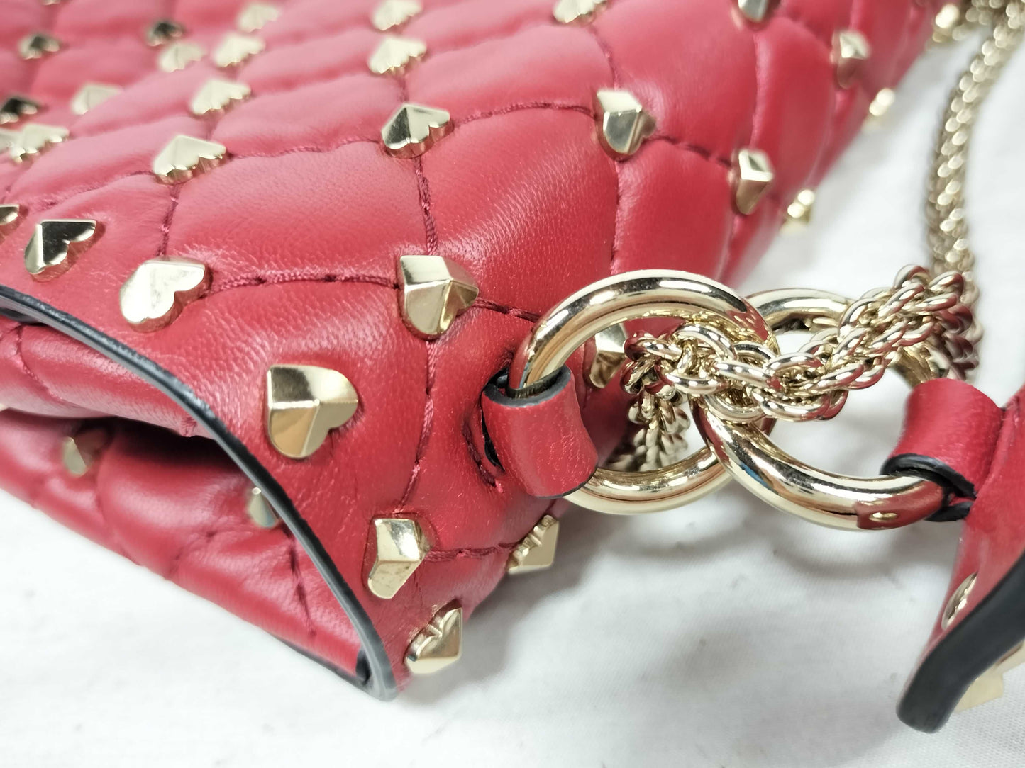 VALENTINO Heart Stud Leather Red Stud Shoulder Bag