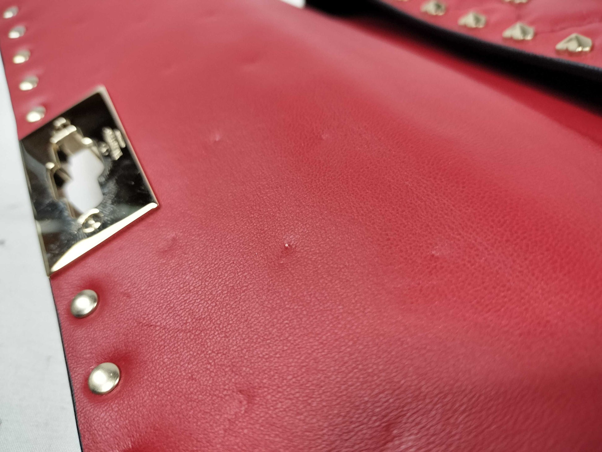 VALENTINO Heart Stud Leather Red Stud Shoulder Bag