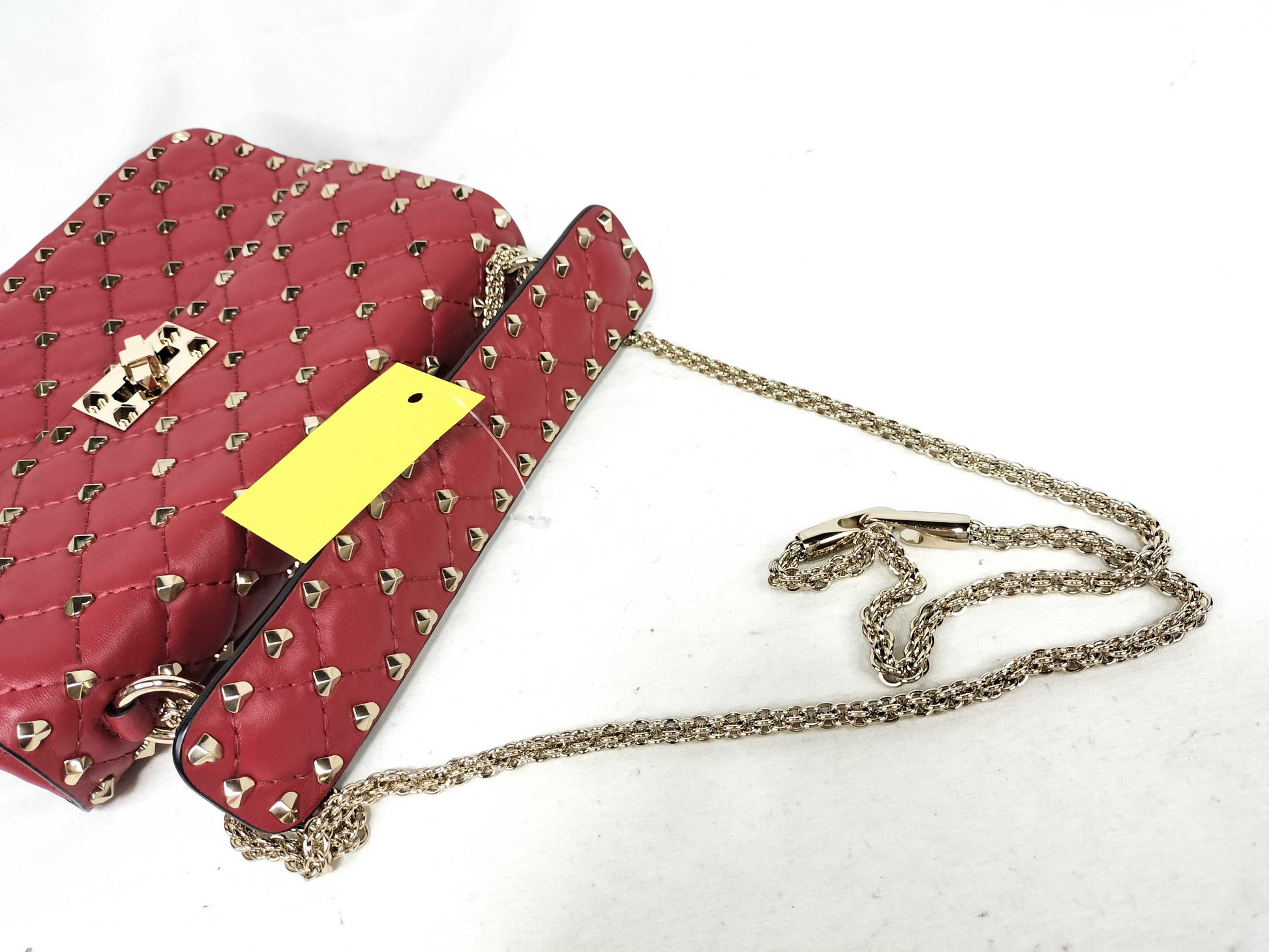 VALENTINO Heart Stud Leather Red Stud Shoulder Bag