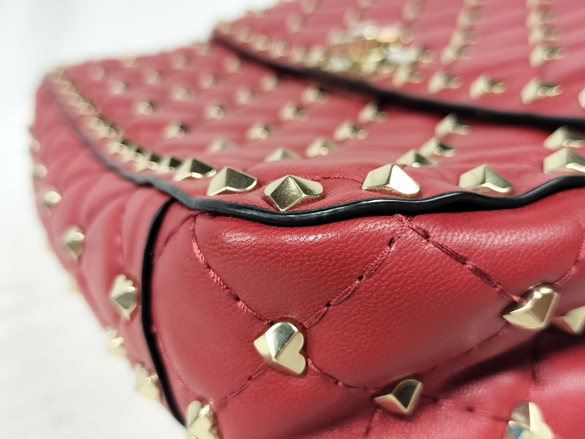 VALENTINO Heart Stud Leather Red Stud Shoulder Bag