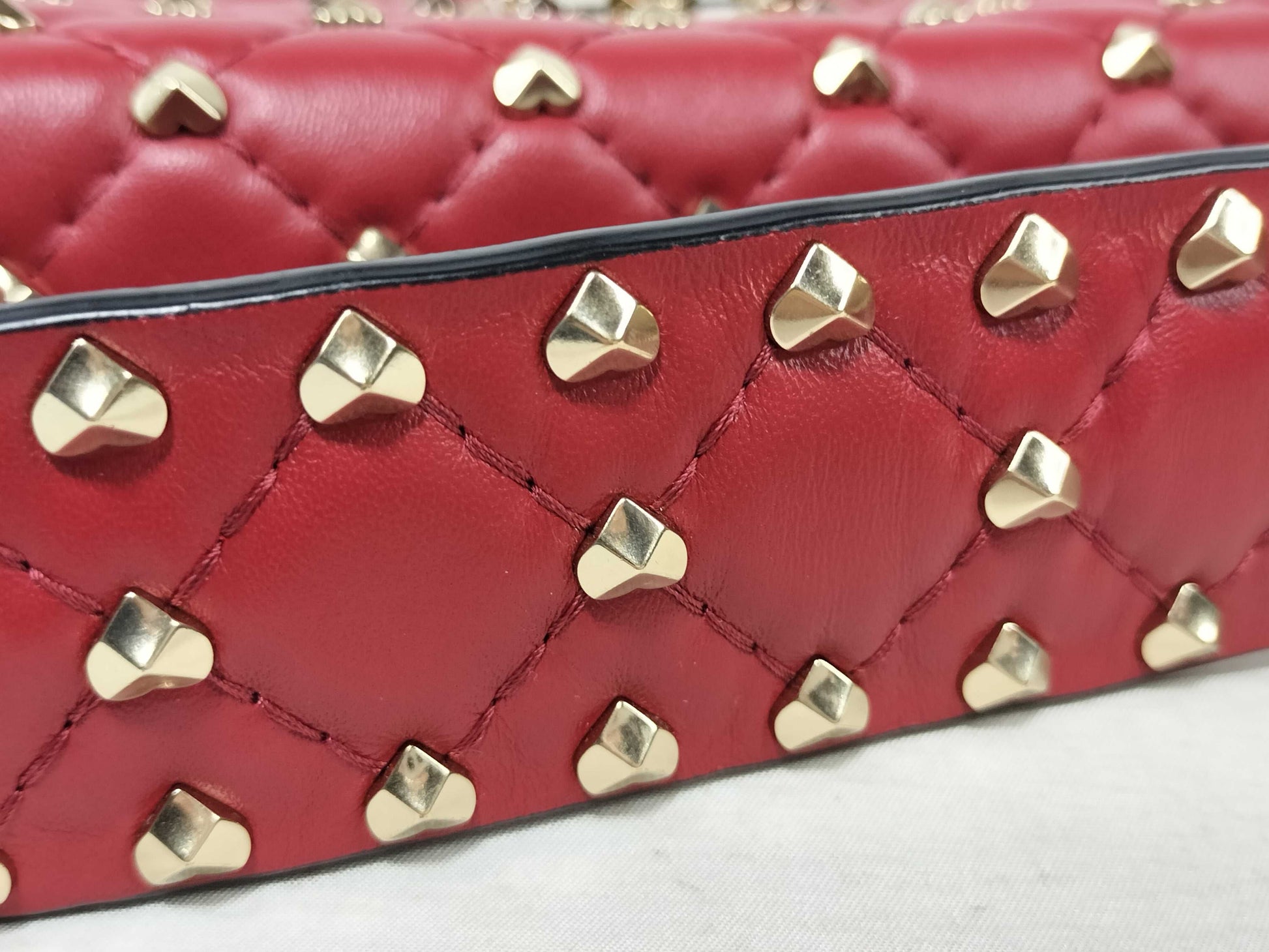 VALENTINO Heart Stud Leather Red Stud Shoulder Bag