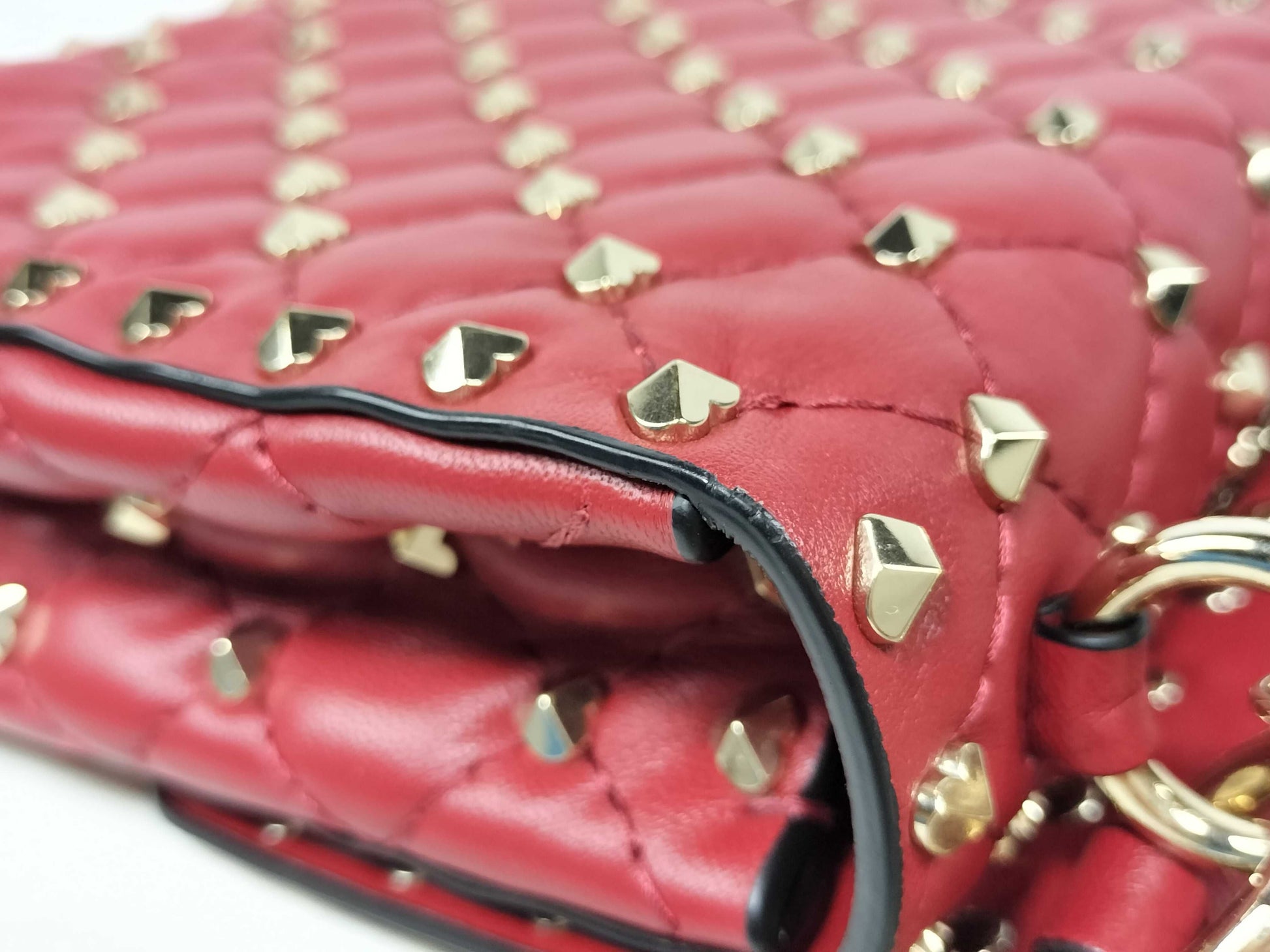 VALENTINO Heart Stud Leather Red Stud Shoulder Bag