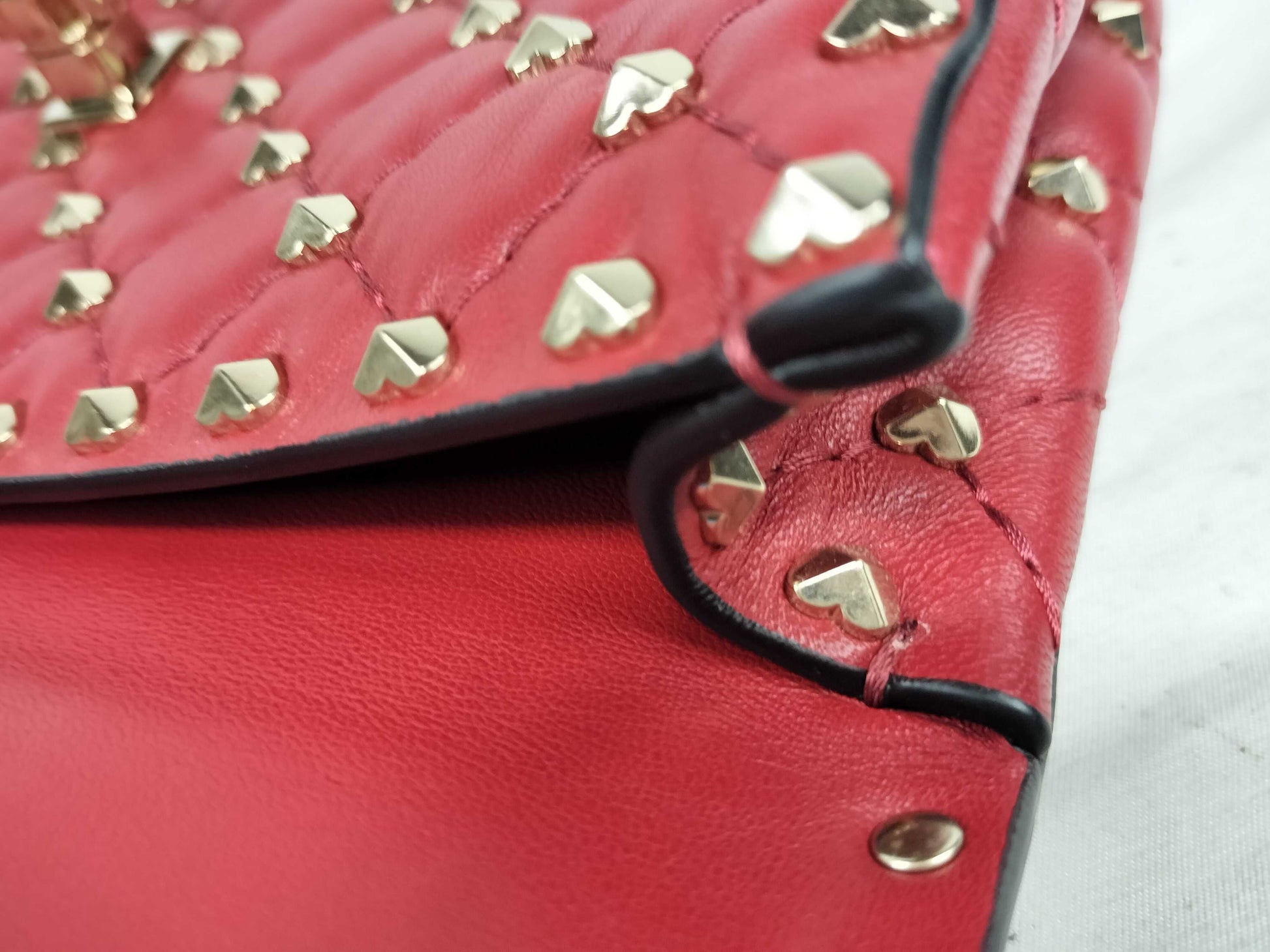 VALENTINO Heart Stud Leather Red Stud Shoulder Bag
