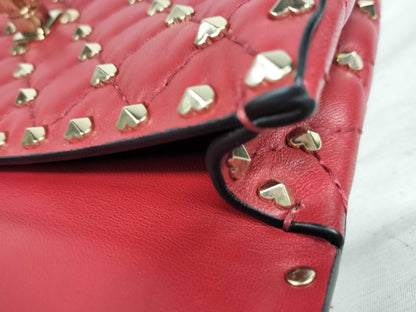 VALENTINO Heart Stud Leather Red Stud Shoulder Bag