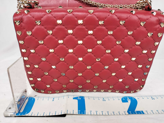 VALENTINO Heart Stud Leather Red Stud Shoulder Bag