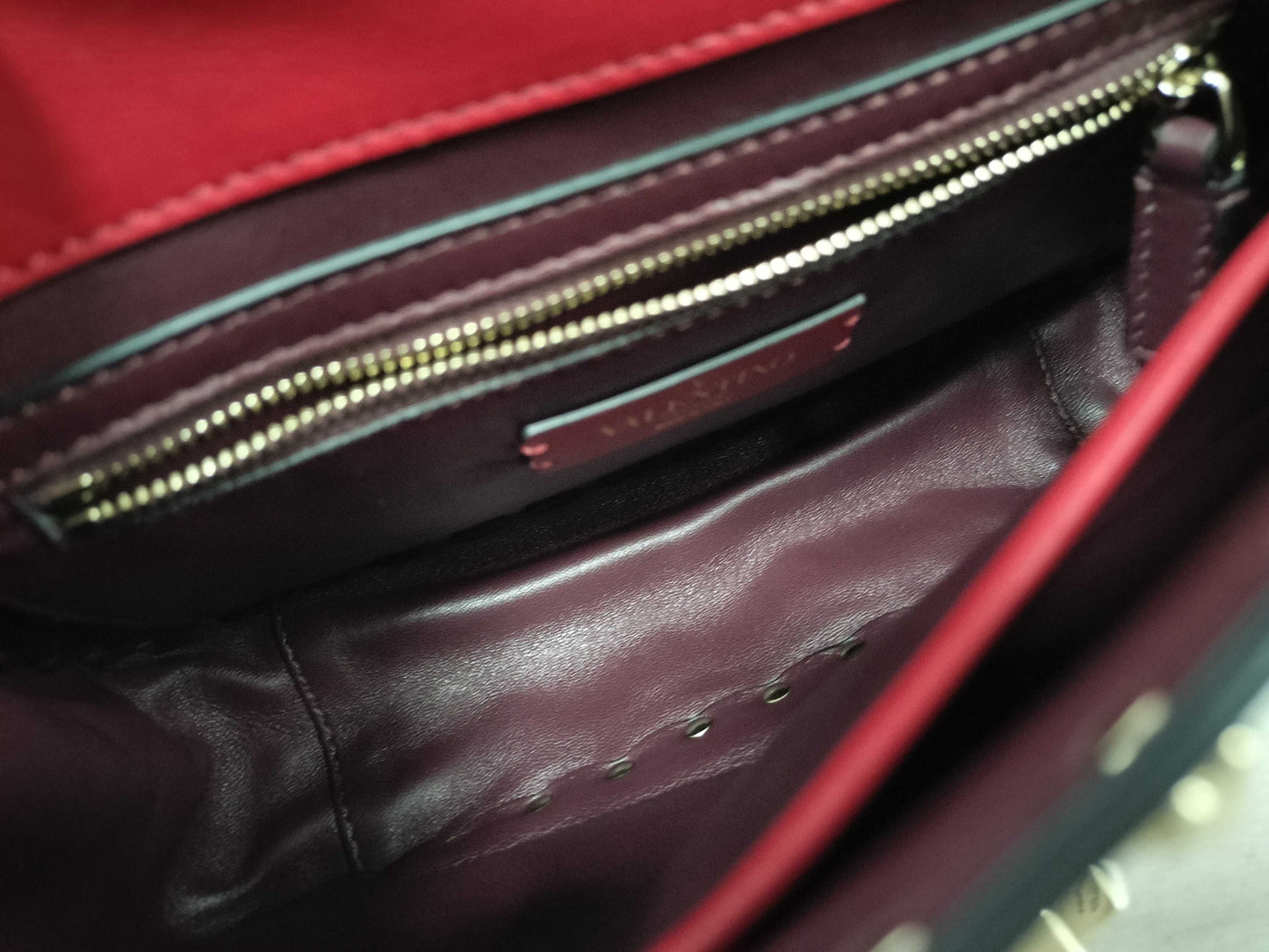 VALENTINO Heart Stud Leather Red Stud Shoulder Bag