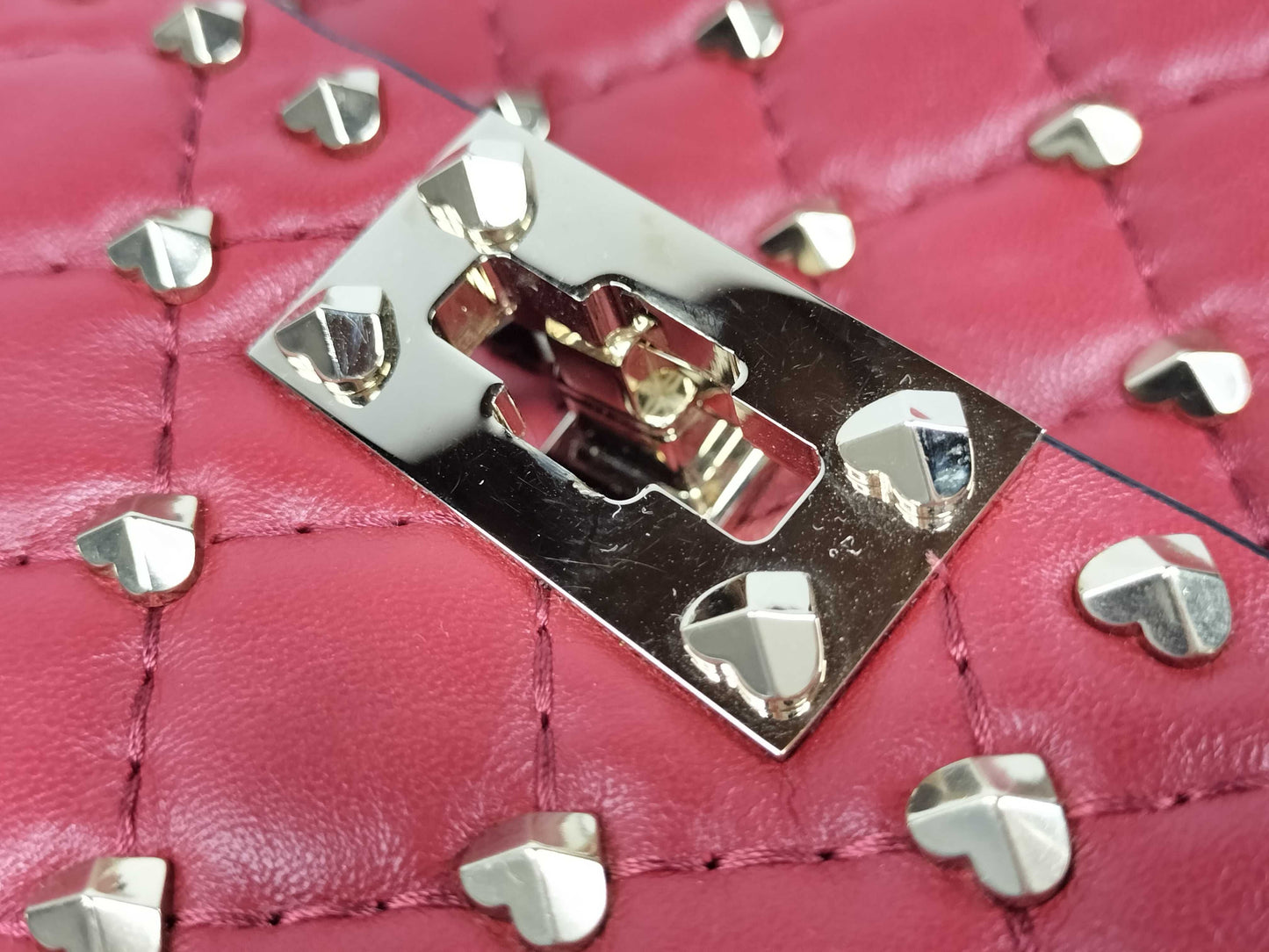 VALENTINO Heart Stud Leather Red Stud Shoulder Bag