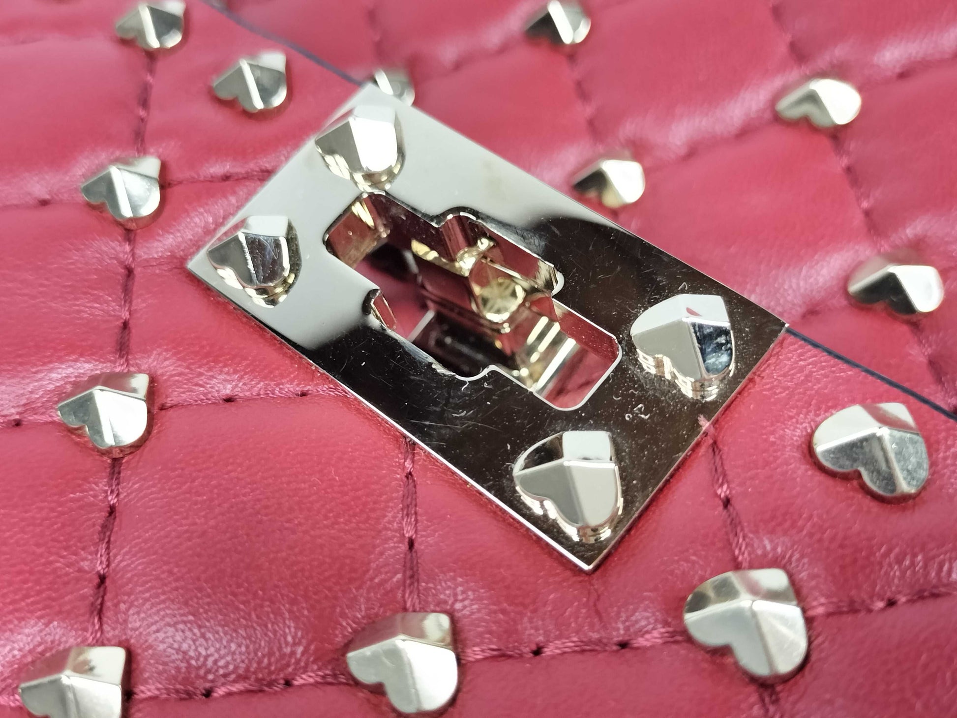VALENTINO Heart Stud Leather Red Stud Shoulder Bag