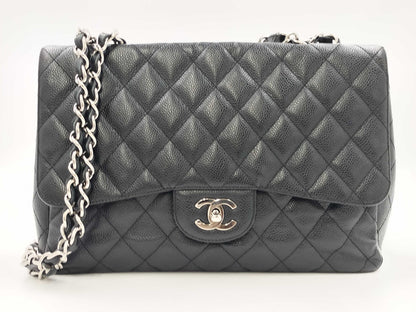 CHANEL Deca Matelasse Chain Shoulder Bag in Black Caviar Leather