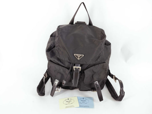 PRADA Nylon Backpack with Triangle Logo, Black, Guarantee Card Included