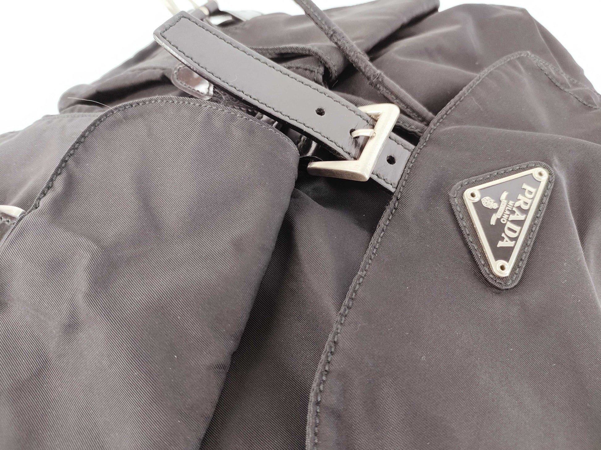 PRADA Nylon Backpack with Triangle Logo, Black, Guarantee Card Included