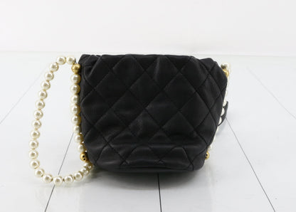 CHANEL Matelasse Black Faux Pearl Drawstring Shoulder Bag, No. 31