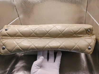 CHANEL Matelasse Chain Shoulder Bag with Seal 14667717, Includes Warranty Card and Bag, Beige Patent Leather Shoulder Bag