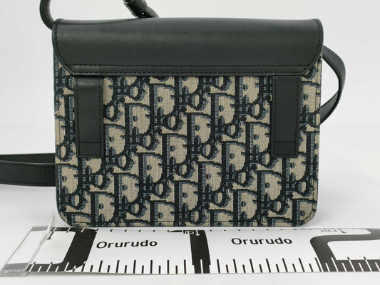 Dior Saddle Shoulder Bag, Oblique Canvas, Blue/Black, Silver Hardware, Dust Bag, Shoulder Bag