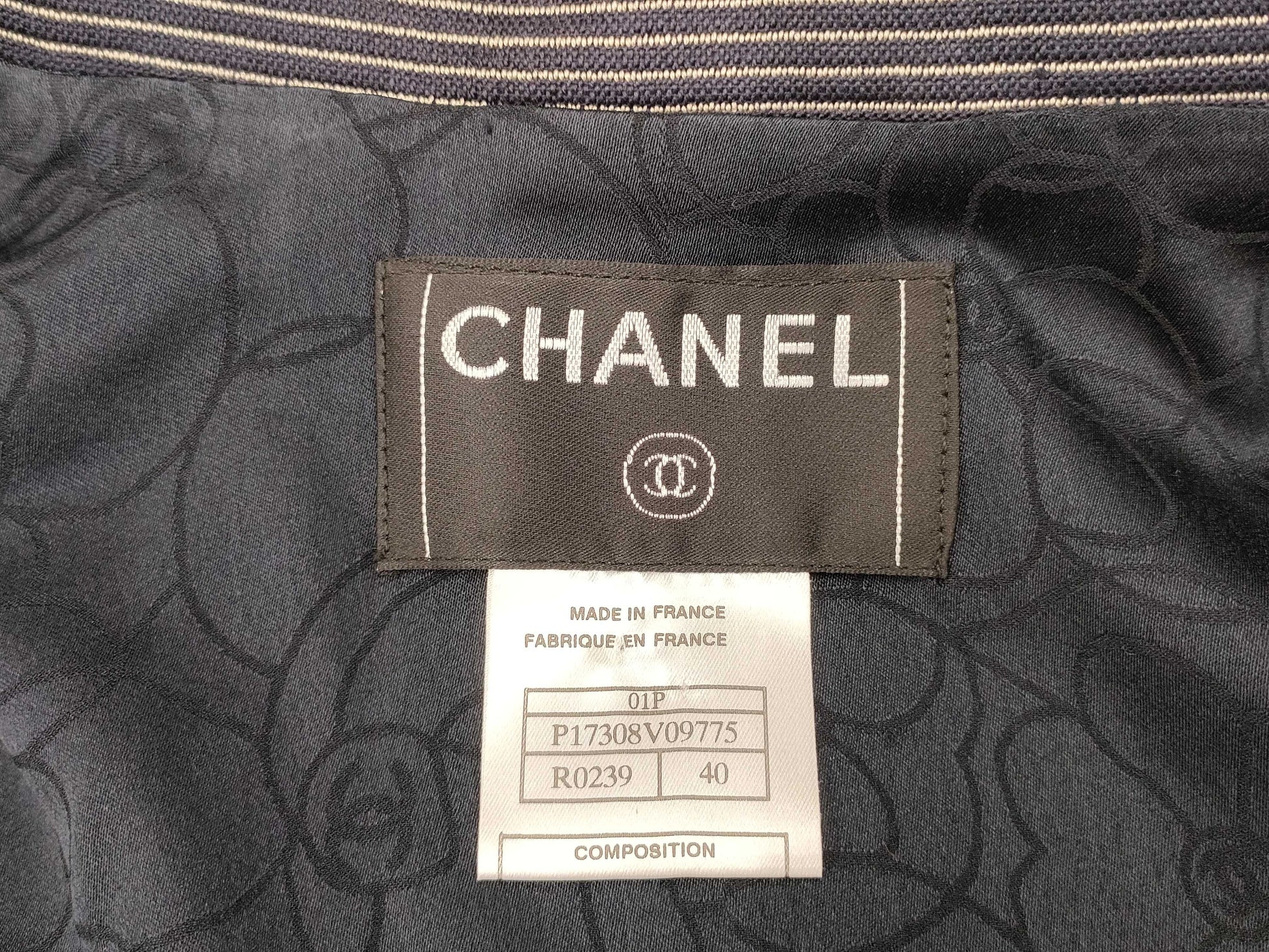 CHANEL Brand Apparel Set, Horizontal Stripe 01P, Size 40, Jacket