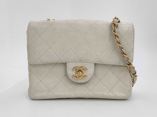 CHANEL Mini Matelasse Chain Shoulder Bag in White, Lambskin, 6216897
