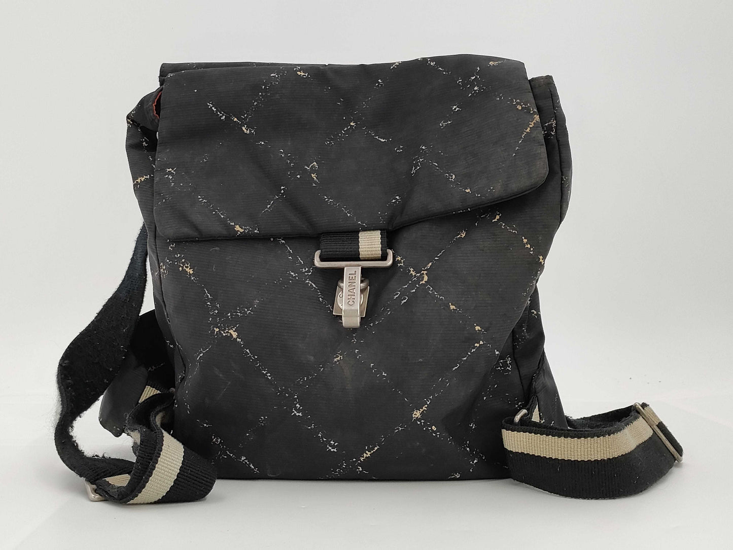 CHANEL Old Travel Line Backpack, Black Matelasse Nylon Backpack