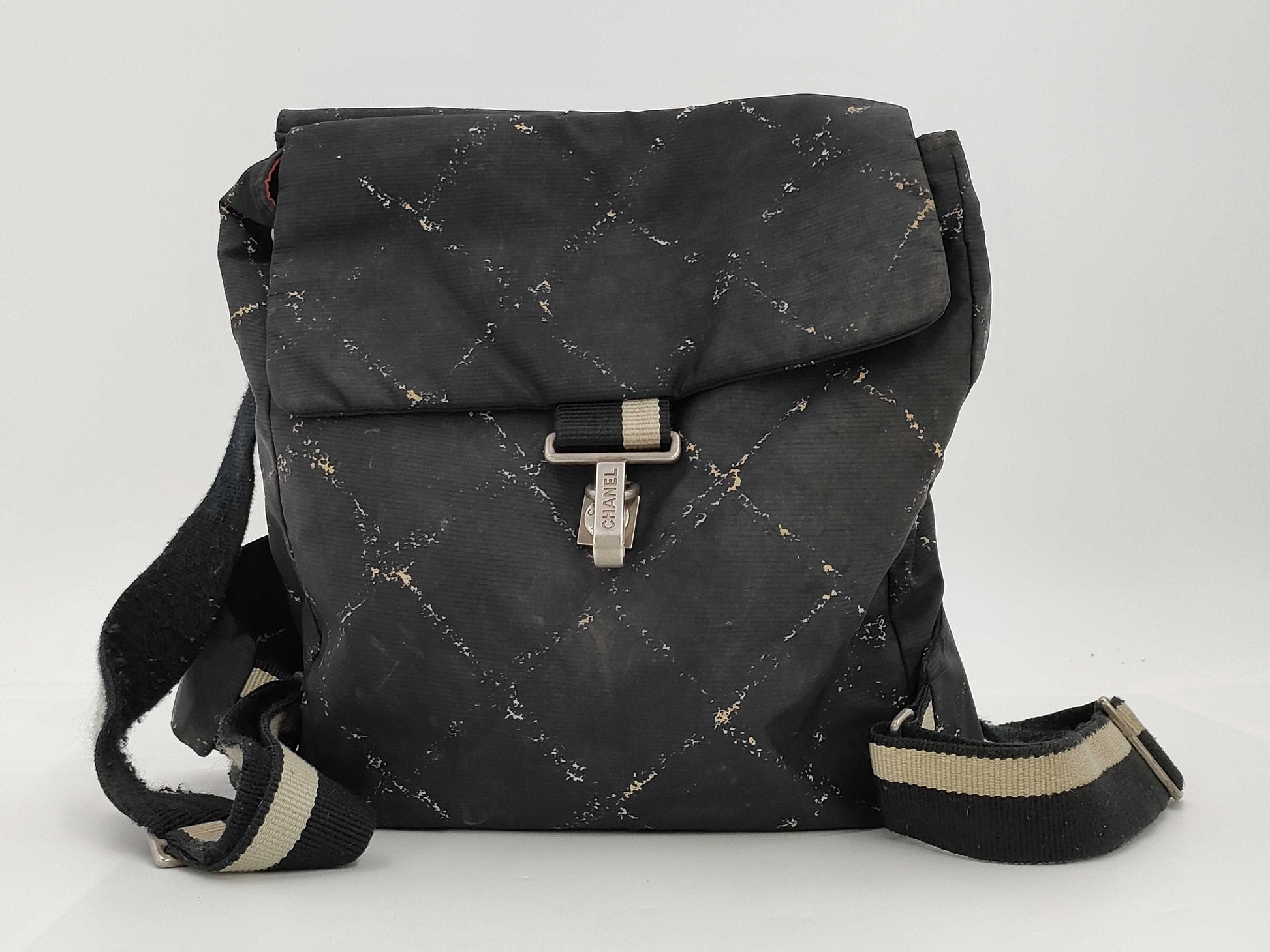 CHANEL Old Travel Line Backpack, Black Matelasse Nylon Backpack