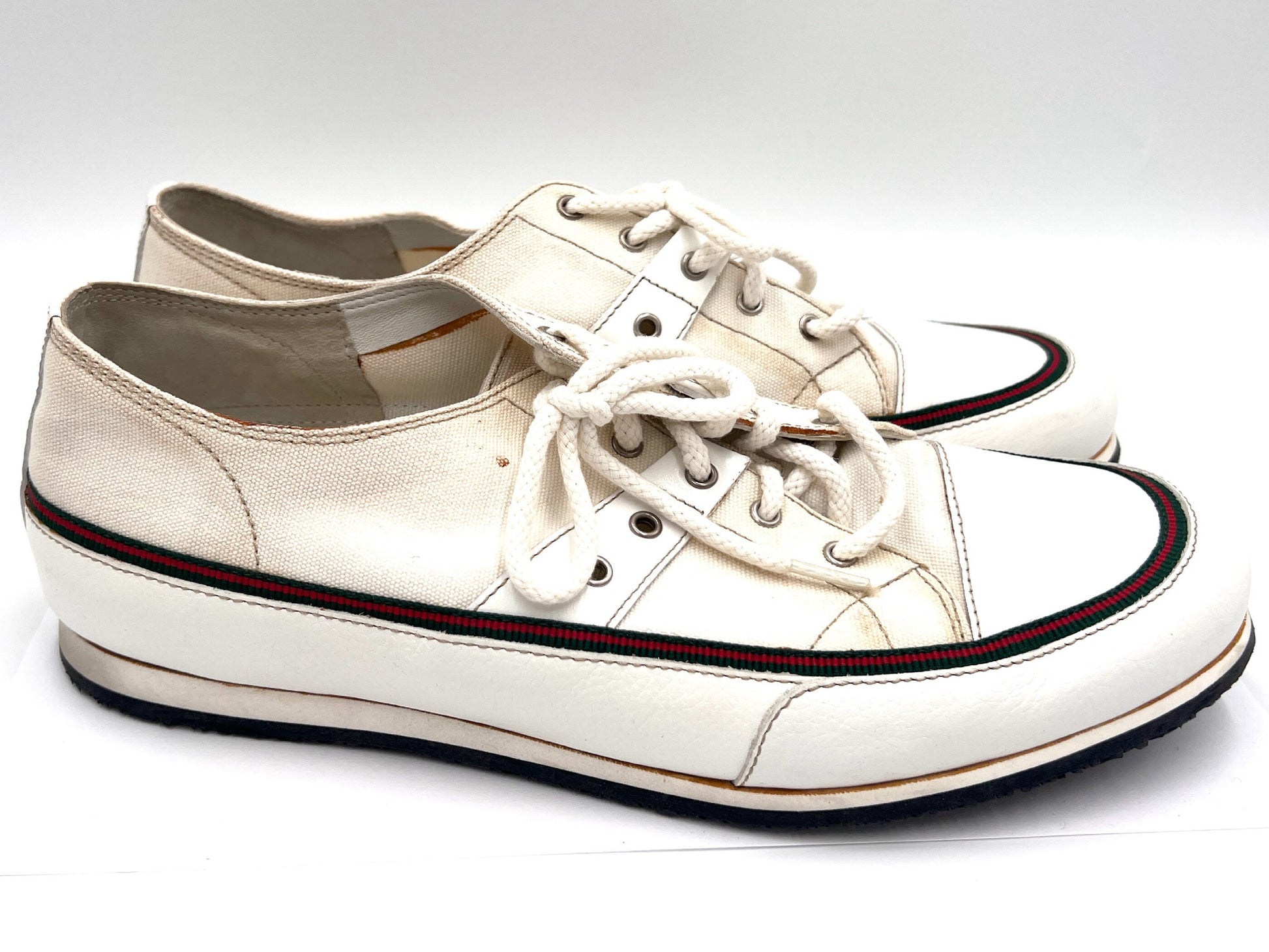 GUCCI 261919 Sherry Line Canvas Low-Top White 7.5" Sneakers