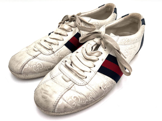GUCCI 408496 Shima Lace-Up Sneakers, White, Size 36 1/2