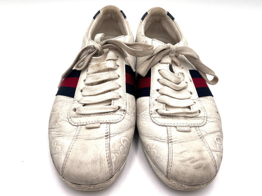 GUCCI 408496 Shima Lace-Up Sneakers, White, Size 36 1/2
