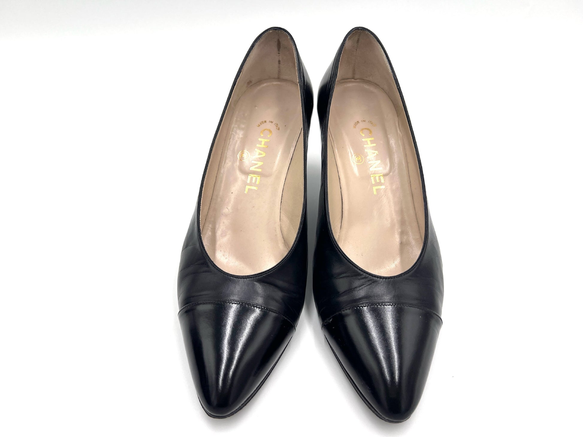 CHANEL 7169 193 3666 Leather High Heel Pumps Black Size 37