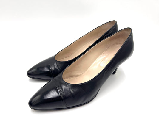 CHANEL 7169 193 3666 Leather High Heel Pumps Black Size 37