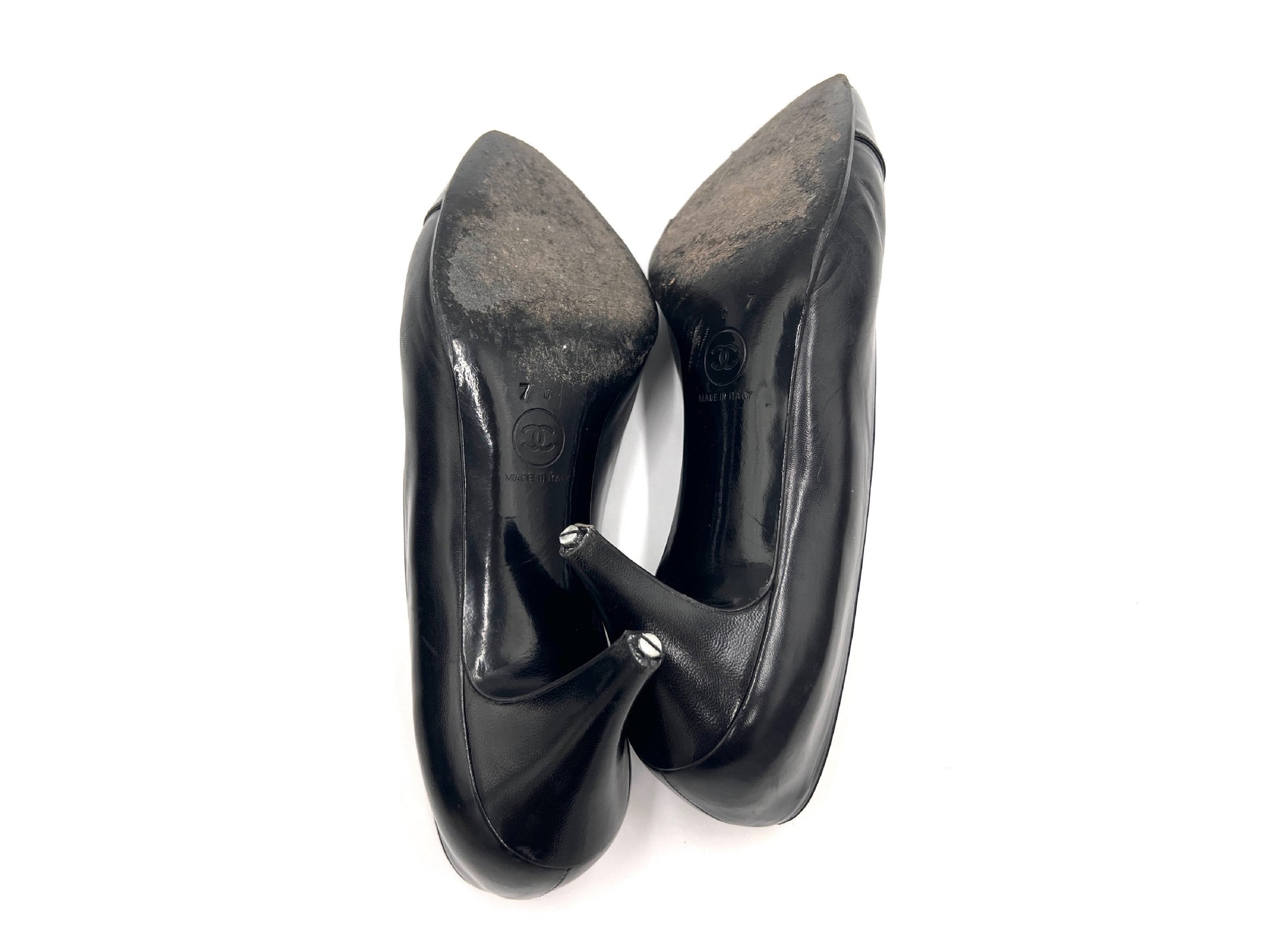 CHANEL 7169 193 3666 Leather High Heel Pumps Black Size 37