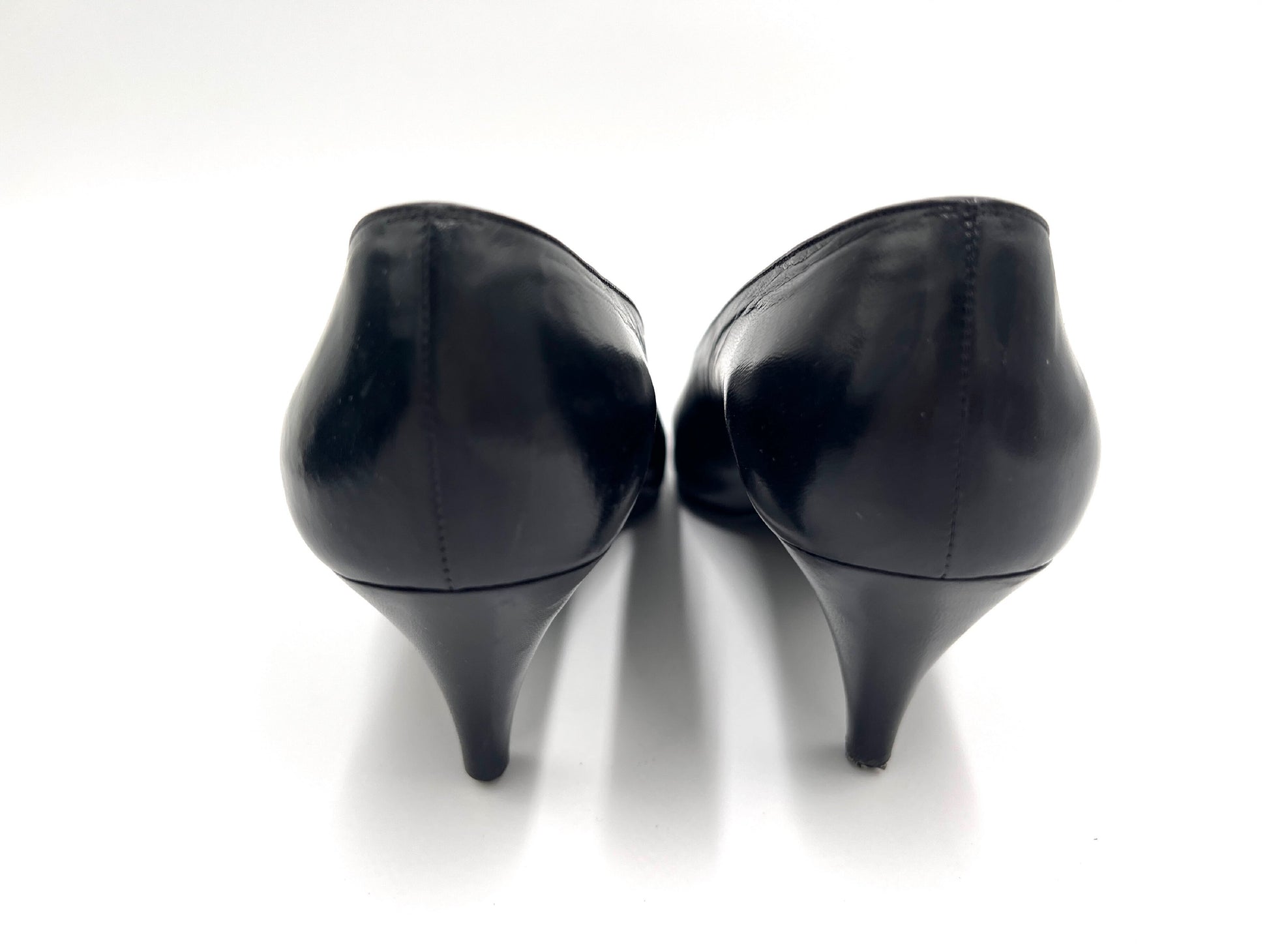 CHANEL 7169 193 3666 Leather High Heel Pumps Black Size 37