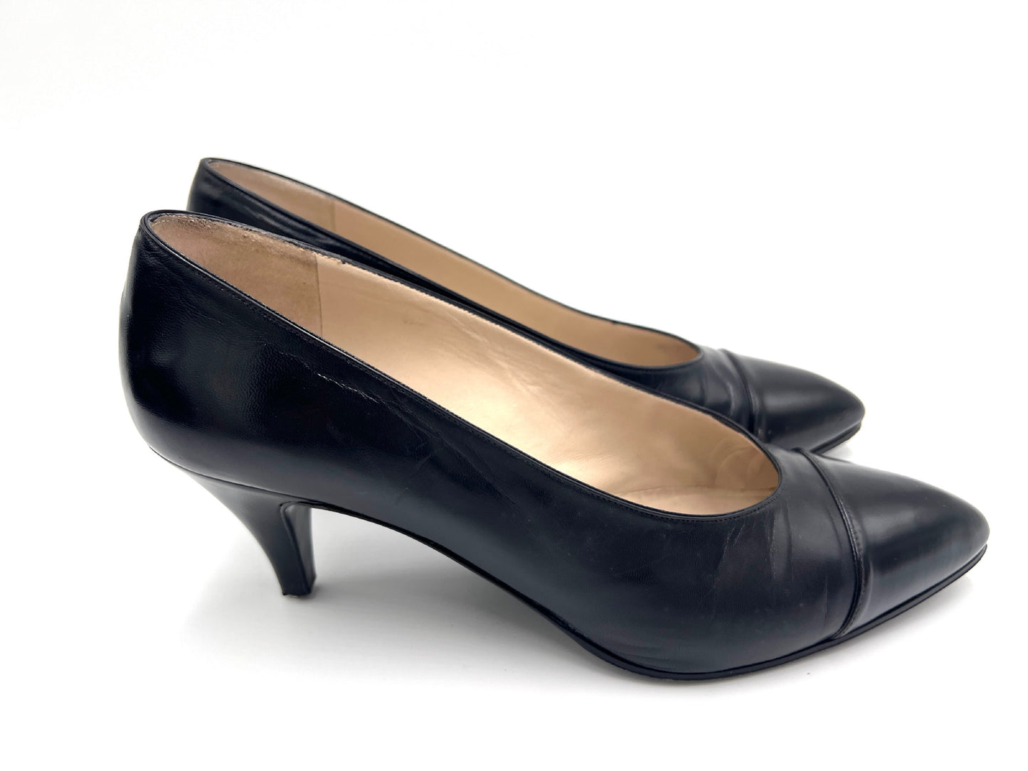 CHANEL 7169 193 3666 Leather High Heel Pumps Black Size 37