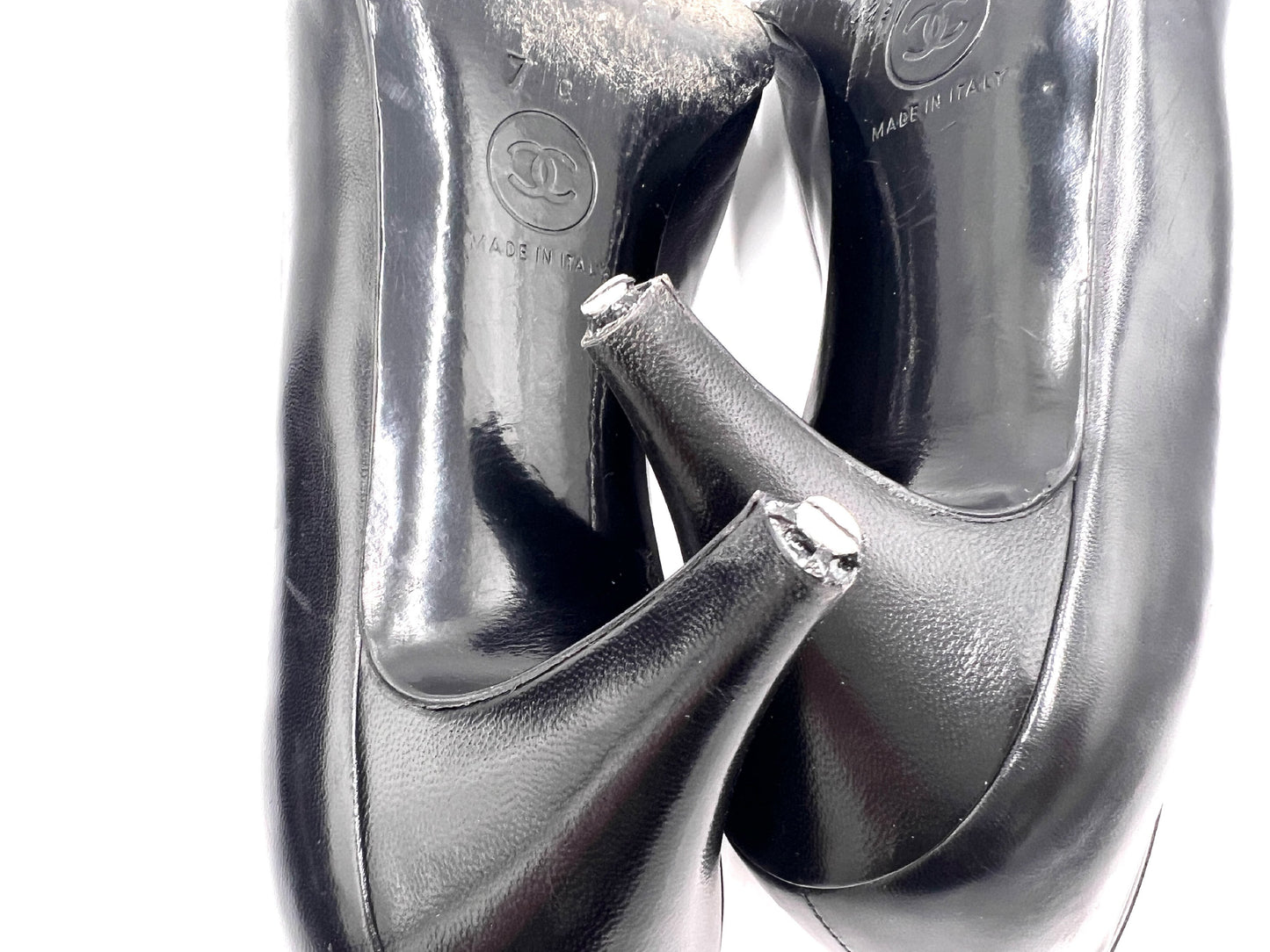 CHANEL 7169 193 3666 Leather High Heel Pumps Black Size 37
