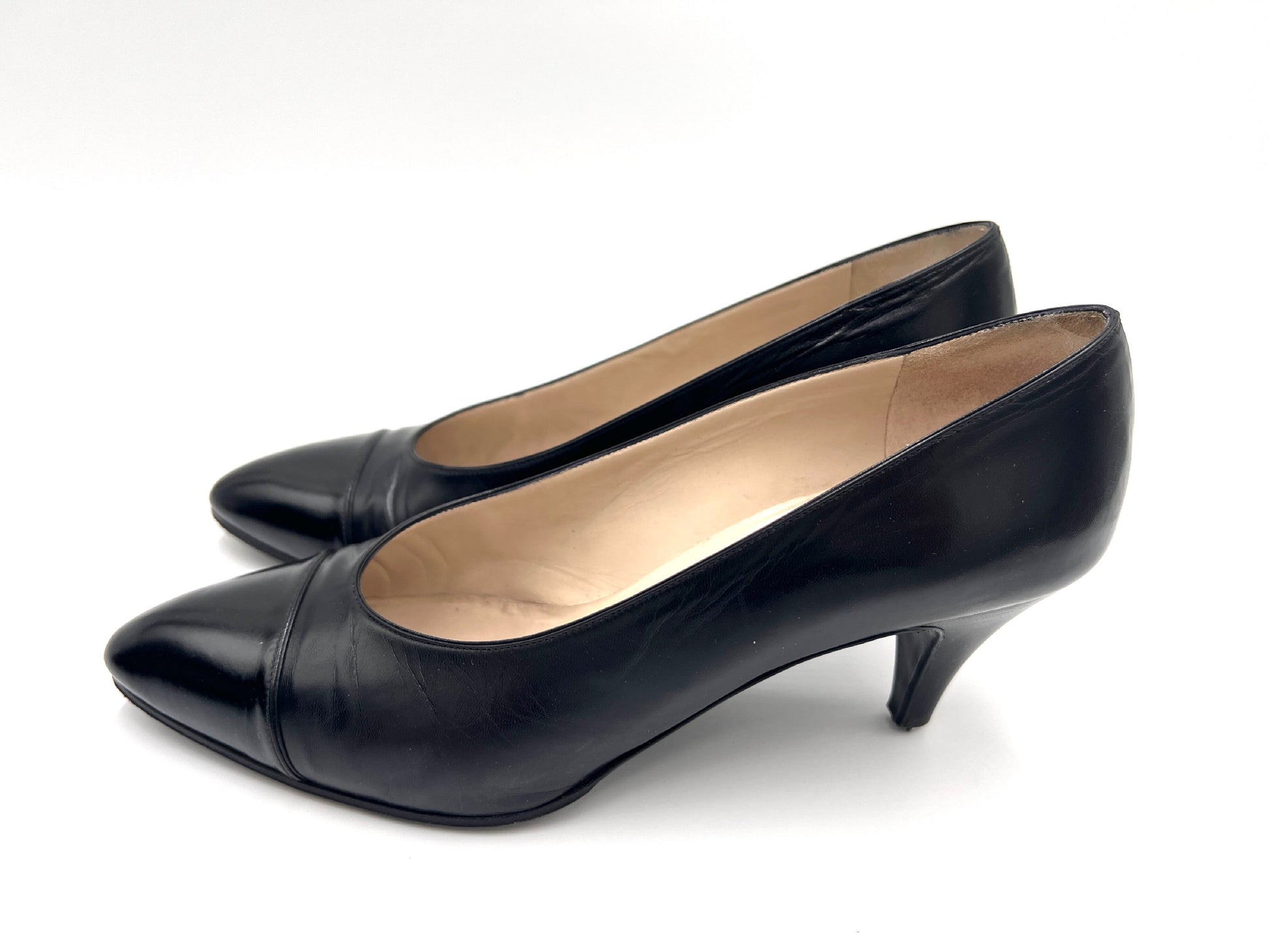 CHANEL 7169 193 3666 Leather High Heel Pumps Black Size 37