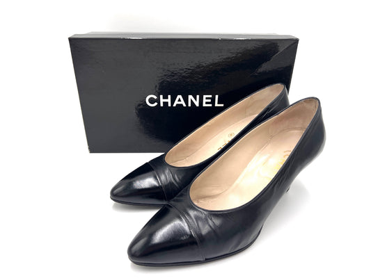 CHANEL 7169 193 3666 Leather High Heel Pumps Black Size 37