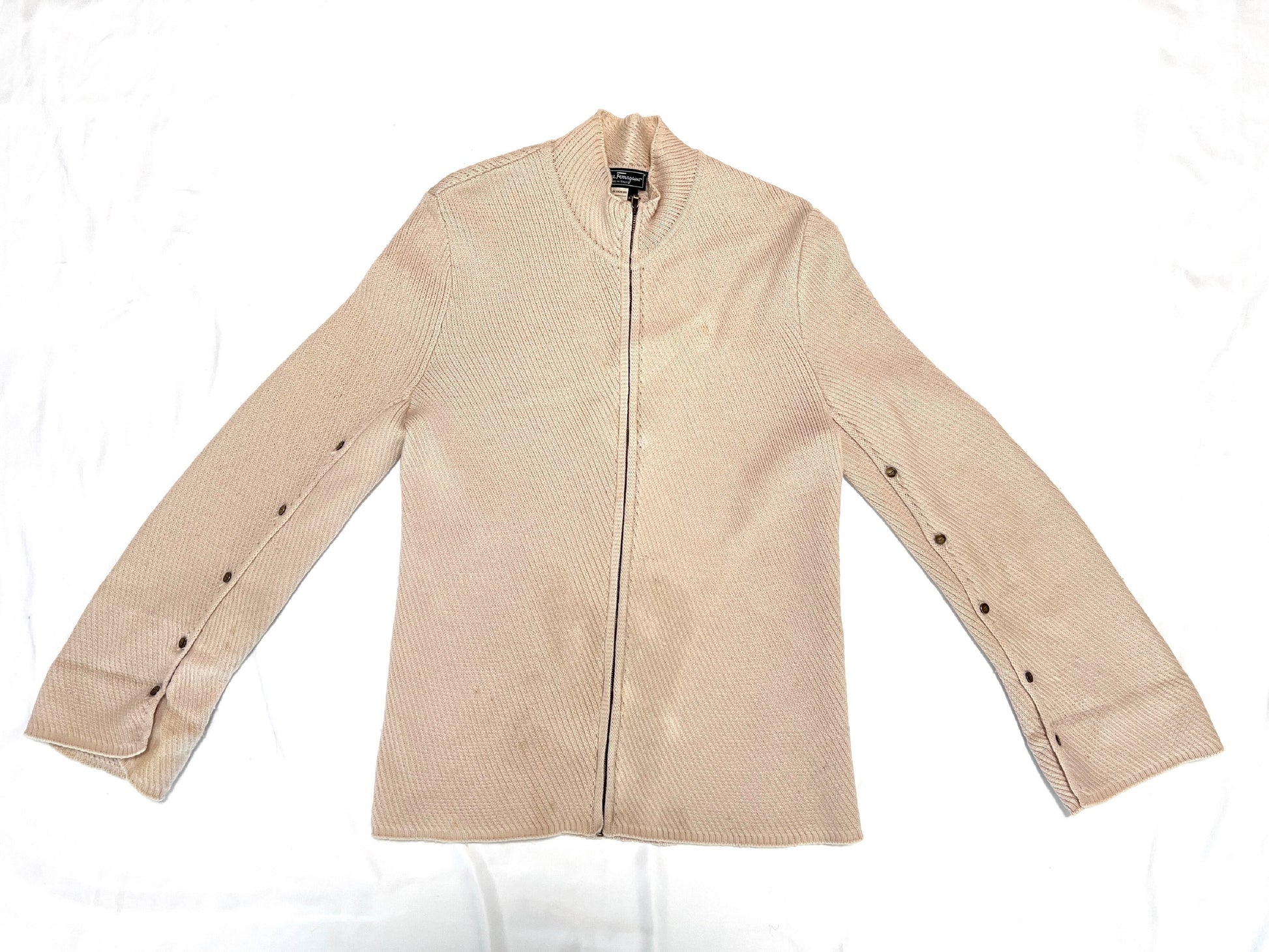 Salvatore Ferragamo Knit Full-Zip Jacket, Beige, Size XL